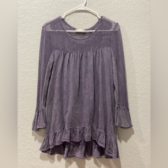 Altar'd State Tops - Altar’d State Purple Netting Long Sleeve Ruffle Shirt Women Small